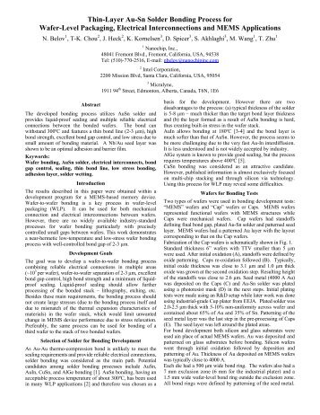 Thin-Layer Au-Sn Solder Bonding Process for Wafer ... - Micralyne