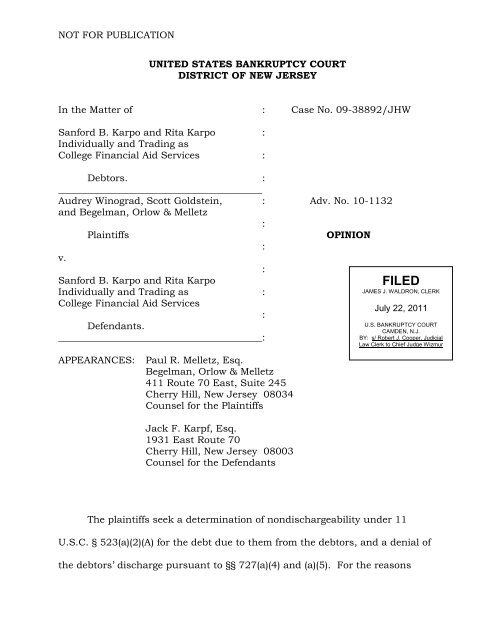 FILED United States Bankruptcy Court District of New Jersey FILED United States Bankruptcy Court District of New Jersey