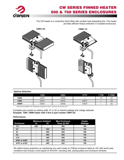 500 & 700 SERIES ENCLOSURES CW SERIES FINNED HEATER