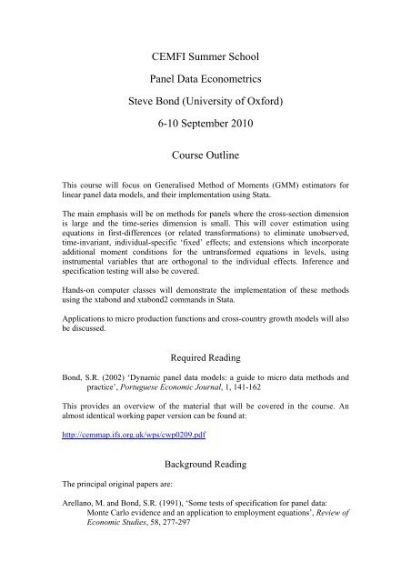 GMM for Panel Data using Stata - University of Oxford
