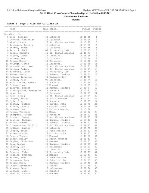 2011 LHSAA Cross Country Championships - 11/14/2011 to 11/15 ...