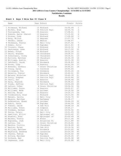 2011 LHSAA Cross Country Championships - 11/14/2011 to 11/15 ...