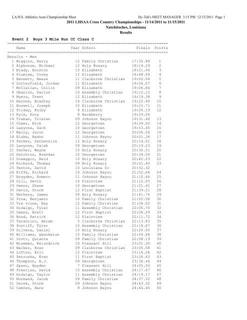 2011 LHSAA Cross Country Championships - 11/14/2011 to 11/15 ...