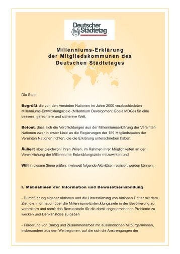 Millenniumerklärung des Deutschen Städtetags