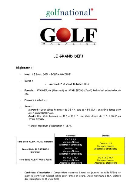 Règlement Grand Défi Golf Magazine