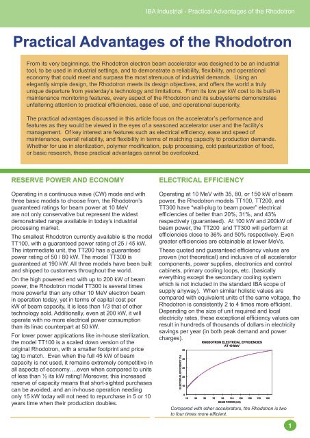 Practical Advantages of the Rhodotron - Electron Beam and X-ray ...