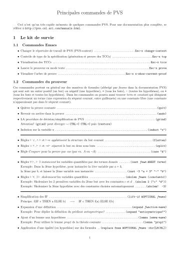 Principales commandes de PVS