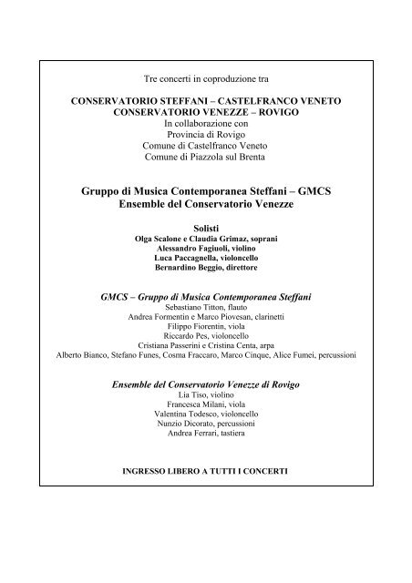 Gruppo di Musica Contemporanea Steffani – GMCS Ensemble del ...