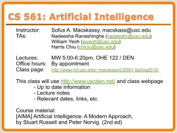 CS 561: Artificial Intelligence - Usc