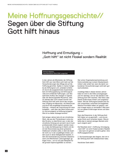 magazin fÃ¼r lebensaspekte und glauben 0113 - Stiftung Gott hilft