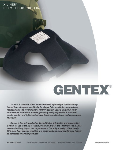 X LINER® HELMET COMFORT LINER - Gentex Corporation
