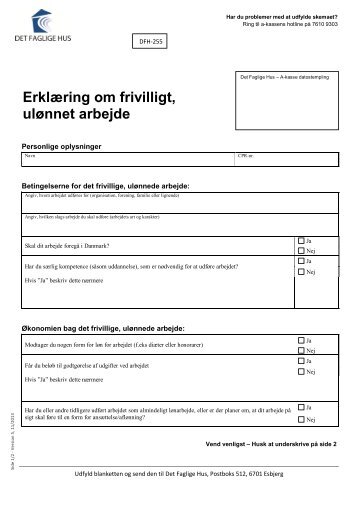 Erklæring om frivilligt, ulønnet arbejde - Det Faglige Hus