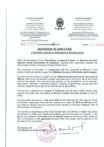 Appel à candidatures - Université de Yaoundé I