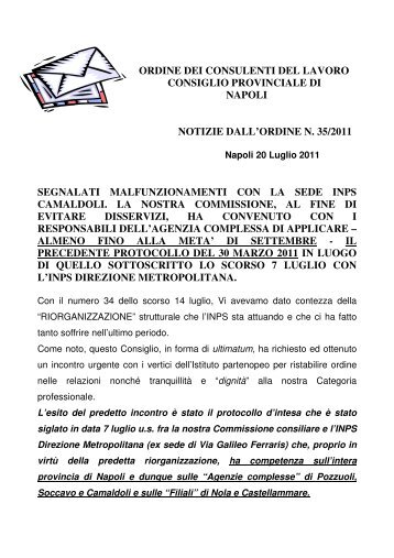 notizie dall'ordine nÂ° 35/2011 - Ordine CDL Napoli