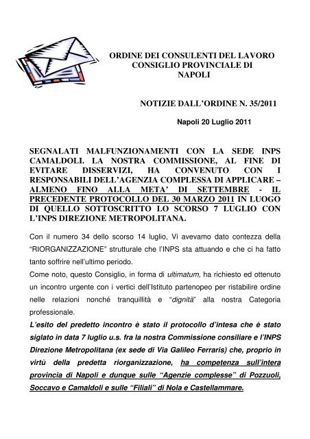 notizie dall'ordine nÂ° 35/2011 - Ordine CDL Napoli