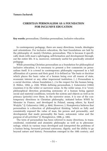 christian personalism as a foundation for inclusive education