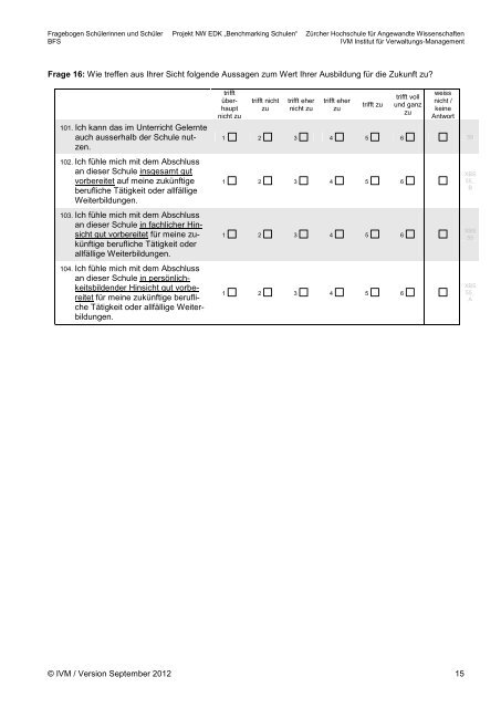 SchÃ¼ler-Fragebogen Berufsfachschule, deutsch - NW EDK