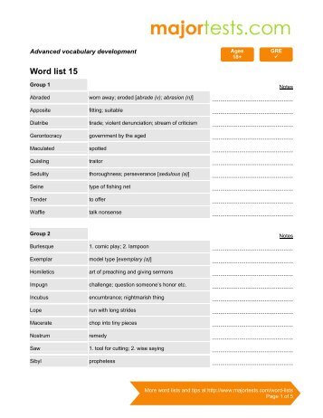 Download this word list as a PDF - MajorTests.com