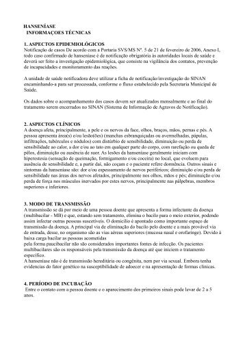 HANSENÍASE INFORMAÇOES TÉCNICAS 1. ASPECTOS ...