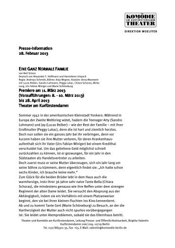 Pressetext Eine ganz normale Familie - Theater und KomÃ¶die am ...