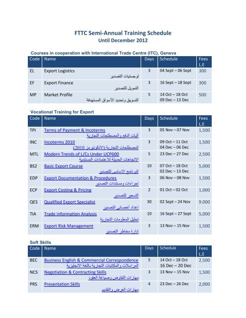 FTTC Semi-Annual Training Schedule - EMAP