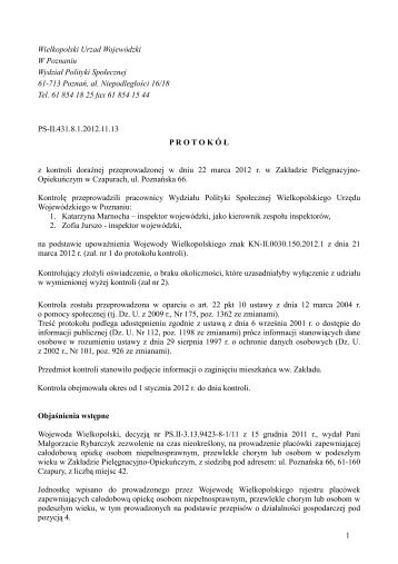 Protokół kontroli - Wielkopolski Urząd Wojewódzki