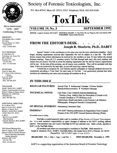 ToxTalk Volume 19-3 - Society of Forensic Toxicologists