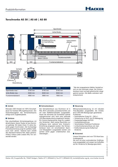 Produktinformation Torschranke AS 50 | AS 60 | AS 80 - Hacker AG