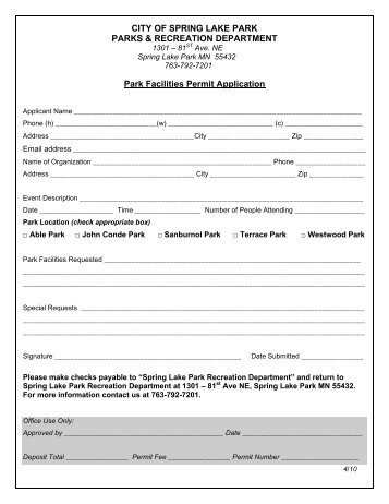 Facility Use Permit Application - Spring Lake Park - Parks ...