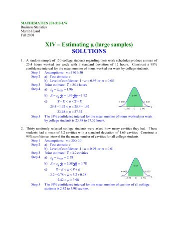 XIV â Estimating Âµ (large samples) SOLUTIONS - SLC Home Page