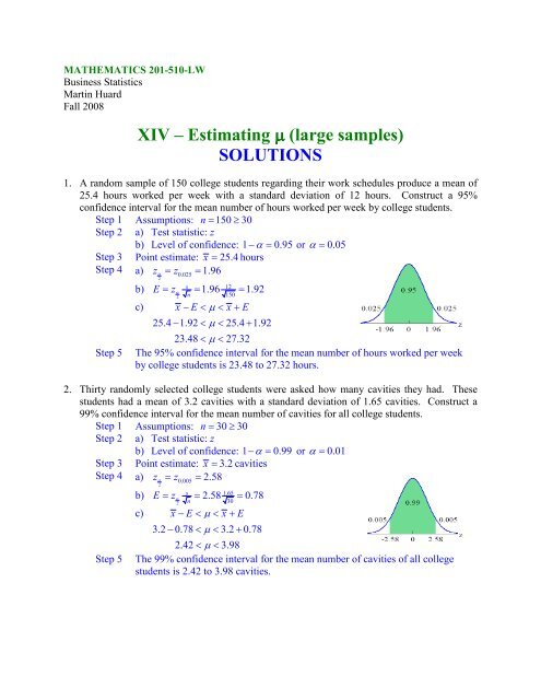 XIV â Estimating Âµ (large samples) SOLUTIONS - SLC Home Page