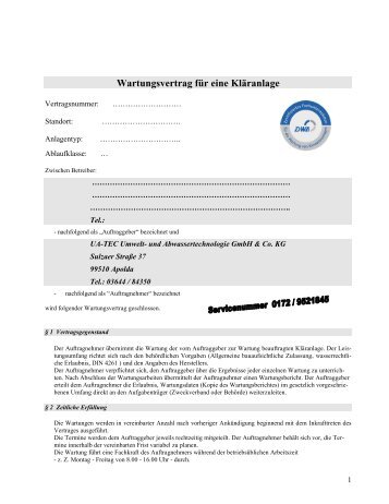 Wartungsvertrag fÃ¼r eine KlÃ¤ranlage - UA-TEC GmbH & Co.KG