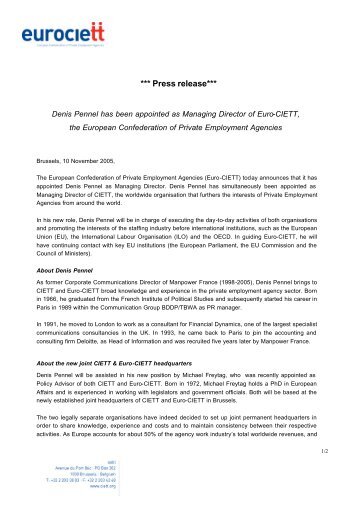Denis Pennel appointed Eurociett Managing Director