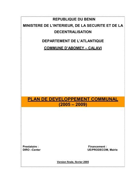 plan de developpement communal (2005 – 2009) - Association ...