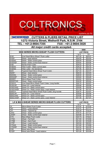 2009 Xuron Cutters Price List Confidential