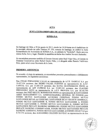 ACTA JUNTA EXTRAORDINARIA DE ACCIONISTAS DE SONDA S.A.