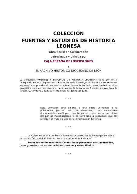 colecciÃ³n fuentes y estudios de historia leonesa - Caja EspaÃ±a