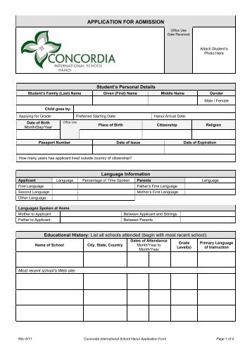 application for admission - Concordia International School Hanoi