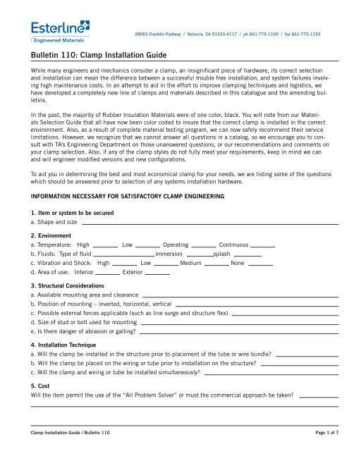 Bulletin 110: Clamp Installation Guide - Esterline