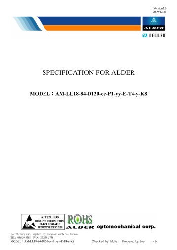 SPECIFICATION FOR ALDER - REGO-Lighting GmbH