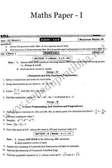 Maths Paper - I - eenadu pratibha