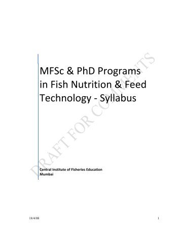 Fish Nutrition & Feed Technology MFSc & PhD Syllabus