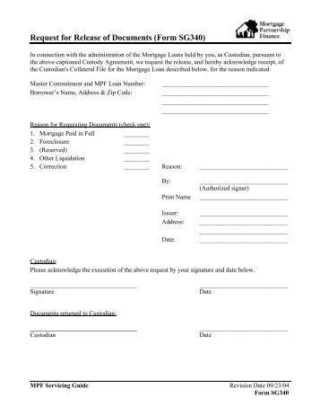 Request for Release of Documents (Form SG340)