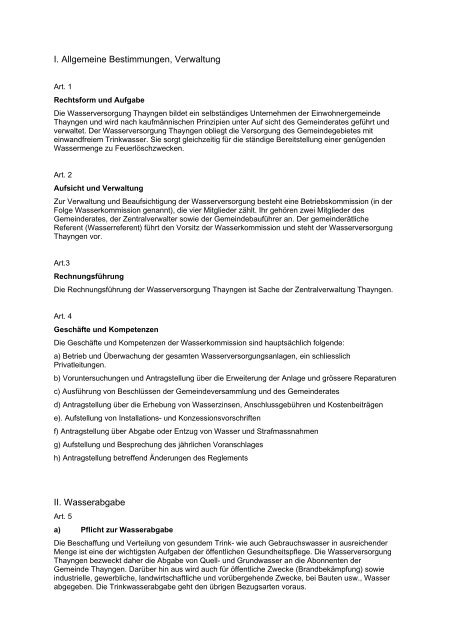 Reglement der Wasserversorgung Thayngen - Gemeinde Thayngen