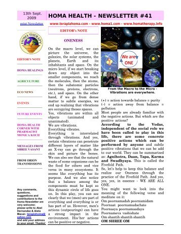 print Newsletter - Homa Therapy