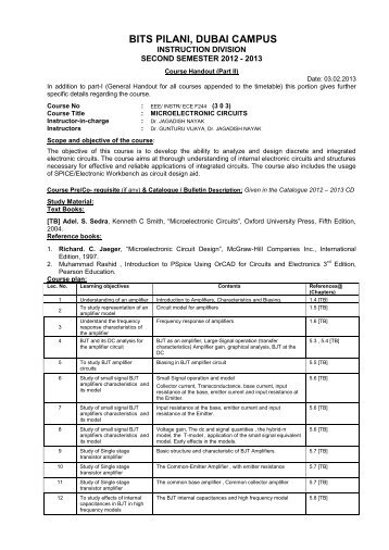 Course Handout - Student Welfare Division - BITS Pilani