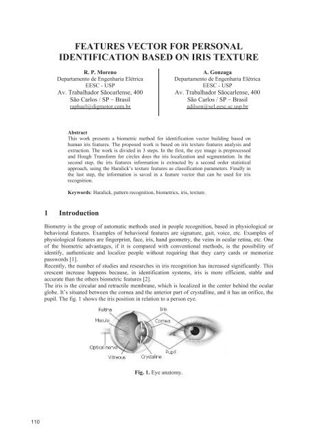 features vector for personal identification based on iris texture