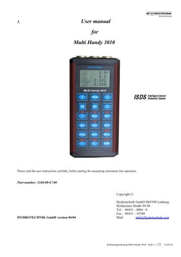 User manual for Multi Handy 3010 - Hydrotechnik