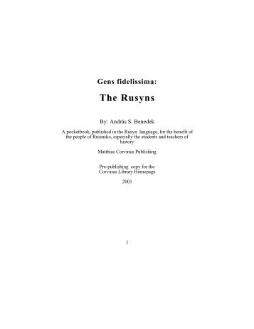 The Rusyns, Gens fidelissima - Corvinus Library - Hungarian History