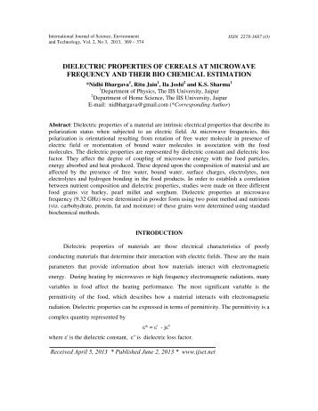 dielectric properties of cereals at microwave frequency and their bio ...